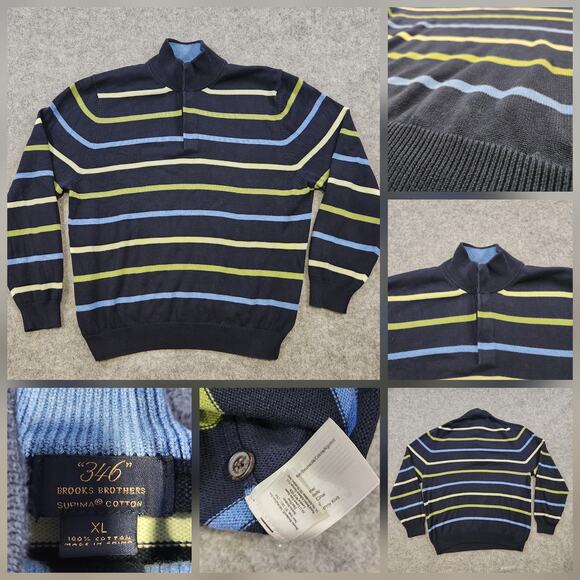 Brooks Brothers 346 Sweater Mens XL Stripe Supima Cotton Knit Pullover Henley - Picture 1 of 13